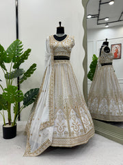 Beautiful White Designer Georgette Work Lehenga Choli