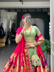 Designer Pathani Jacquard Silk Embroidery Border Work Lehenga choli
