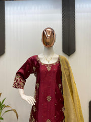 Partywear Designer Moss Satin Sequence  Embroidery Work Salwar Suit