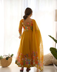 Attractive Organza Silk Printed Work Gown