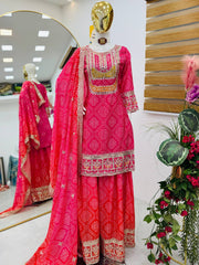 Party-wear Chinon Silk Printed With Embroidery  Sequence Work Sharara
