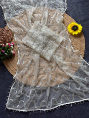 Party-wear Soft Net Real Beads With Moti Work Saree