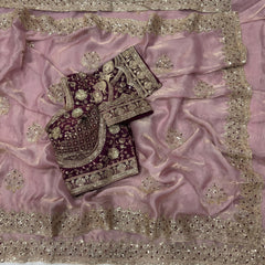 Designer Fendy Satin Embroidery Sequence Work Saree