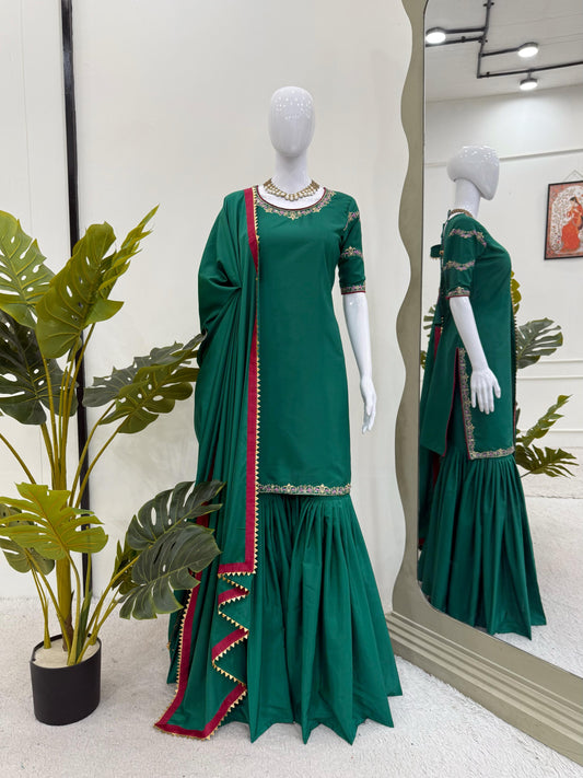 Beautiful Designer Natural Crepe Thread With Sequence Work Sharara