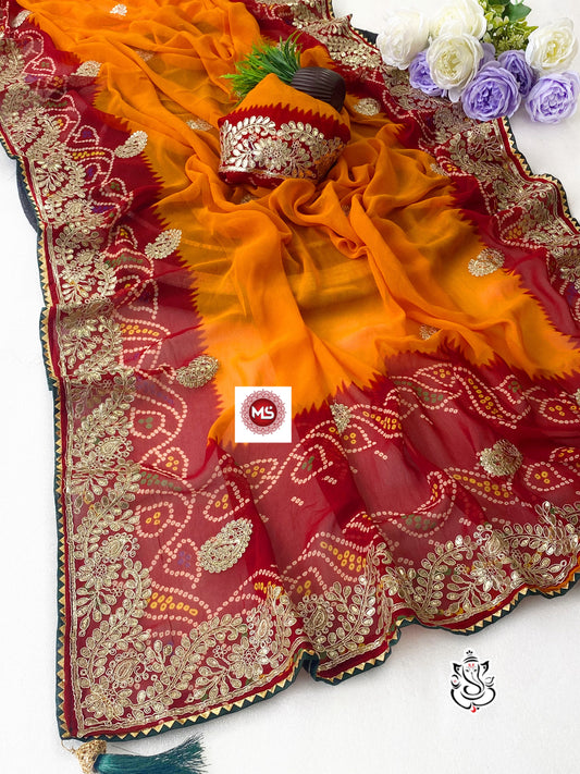 Beautiful Georgette Bandhej Printed Work Saree