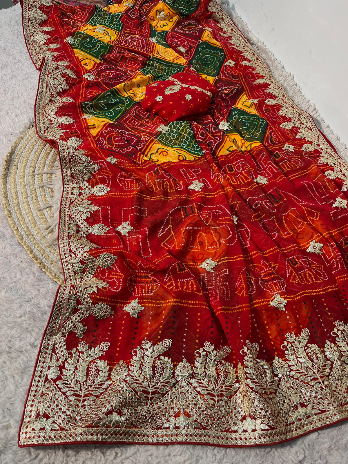 Beautiful Bandej With Traditional Foil Gotapatti Work Saree