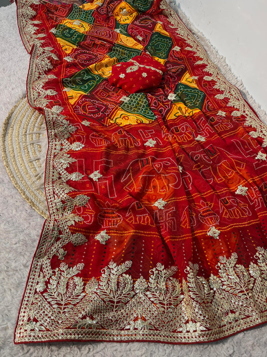 Beautiful Bandej With Traditional Foil Gotapatti Work Saree