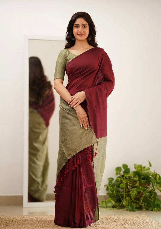 Beautiful Demanded Half Half Mal Cotton Saree