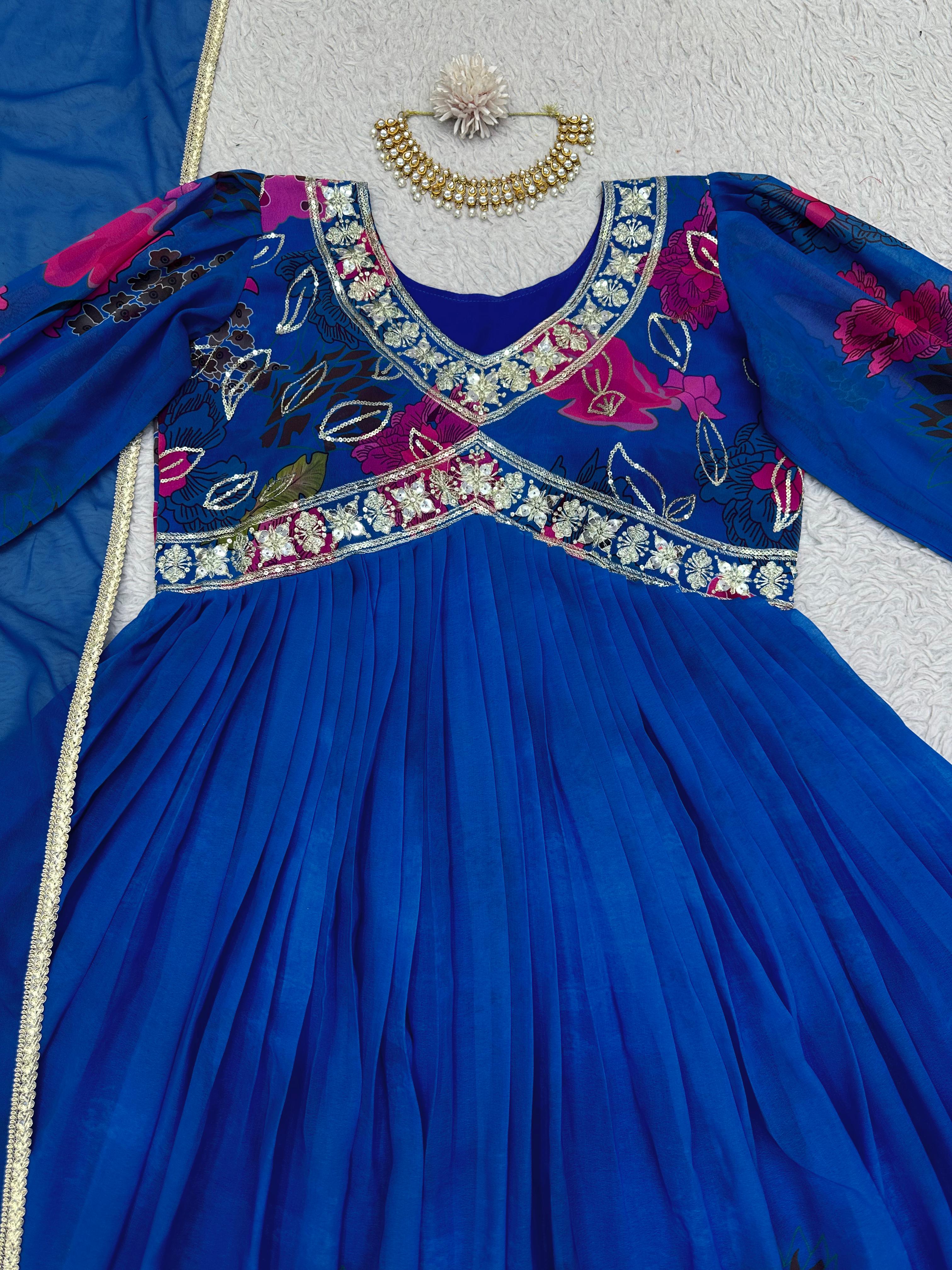 Beautiful Designer Georgette Digital Print With Thread & Sequence Work Gown