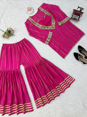 Party-wear Indo Western Gold Zari Real Mirror work Co-ord Set