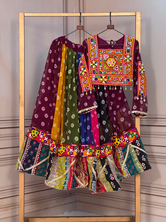 Navratri Special Georgette Printed Vintage Gamthi Work Lehenga With Stitched Choli