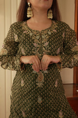 Party-wear Chinon Silk Printed Embroidery Work Sharara