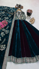 Rashmika Royal Velvet Embroidered Designer Gown With Dupatta
