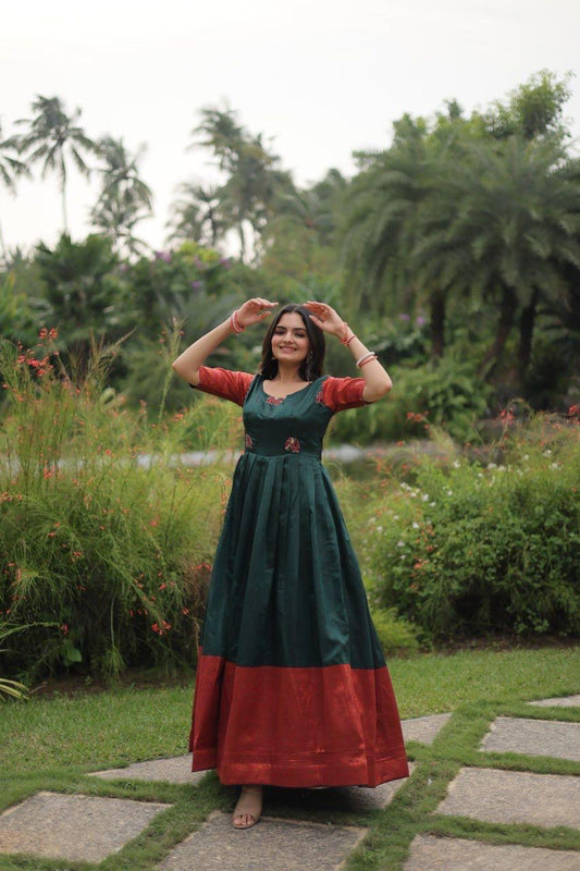 Simple Weave With A Sharp Hand Banarasi Jacquard Fabric Silk Gown