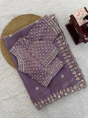 Trending Designer Cherry Red Fendy Silk Beads Thread & Sequence Work Saree
