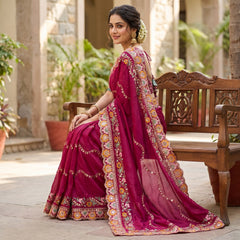 FestRangoli Silk Sequence Dori Embroidery & Real Mirror Saree With Stitched Blouse