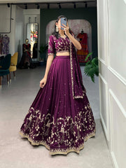 Trending Beautiful Vichitra Silk Sequins & Thread Embroidery Work Lehenga Choli
