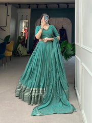 Pure Chanderi Plain Zari Weaving Work Lehenga Choli