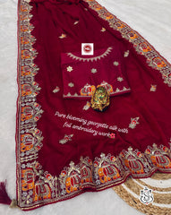 Beautiful Heavy Silky Blooming Georgette Multi Work Saree