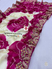 Beautiful Pure Chinon Bandhani Printed Work Saree
