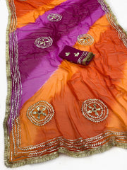 Beautiful Tie & Dye Lehariya Patta Dyeing & Hand Charkhi Gotta Work Saree
