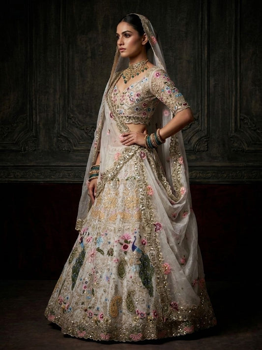 Reception Special Organza Silk Embroidery Sequence With Cutwork Lehenga Choli