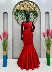 Designer Party-wear Satin Silk Thread With Sequence Work Lehenga Saree