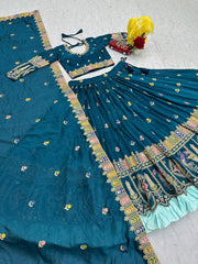 Festive Special Vichitra Silk Embroidery Coading Sequence & Thread Work Lehenga  With Stitched Blouse