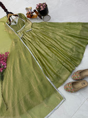 Party-wear Fendy Silk Gown Pant & Dupatta Set