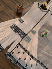 Beautiful Natural Crepe Thread Work Suit