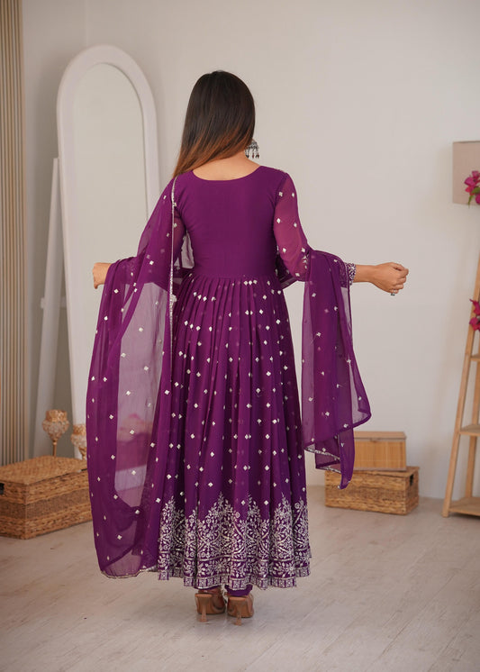 Beautiful Georgette Embroidery Work Gown