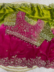 Elegant Satin Saree With Designer Embellished Stitched Blouse