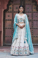 Festive Special Pure Tissue Silk Embroidery Sequence Thread Work Lehenga With Stitched Blouse