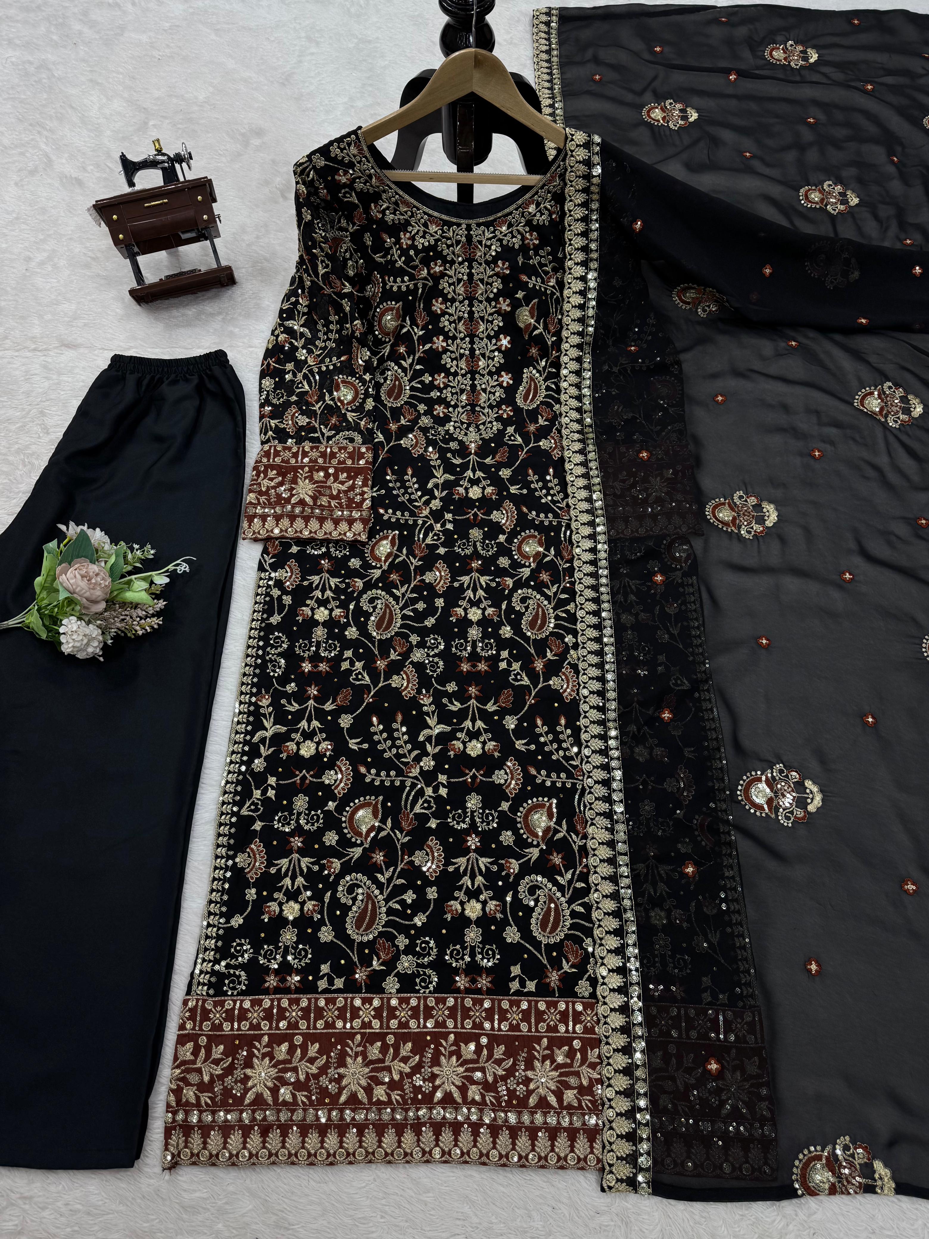 Beautiful Georgette Thread With Sequence & Real Diamond Work Dress