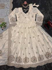 Beautiful Designer Chinon Silk Coding With Sequence Work Gown