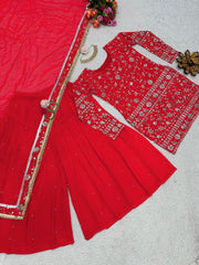 Partywear Red Colour Georgette Sequence Work Salwar Suit