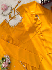 Beautiful Georgette Handwork Yellow Gown