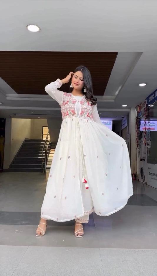 Wedding Wear White Georgette Sequence Work Gown