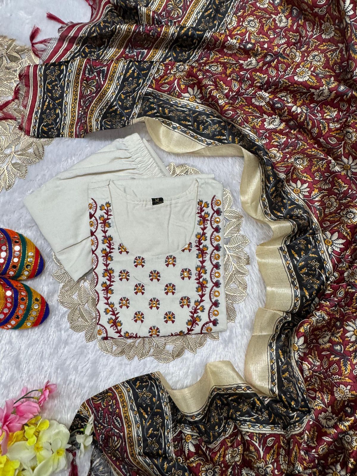Beautiful Khadi Cotton With Embroidery Work Suit