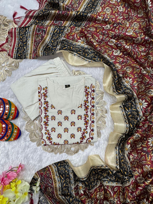 Beautiful Khadi Cotton With Embroidery Work Suit