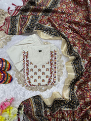 Beautiful Khadi Cotton With Embroidery Work Suit
