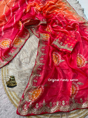 Soft Shine  Space Silk Banjej & Lehriya Print Work Saree