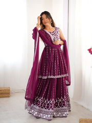 Beautiful Party-wear Georgette Thread With Sequence Work Lehenga With Top
