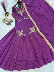 Beautiful Natural Crepe Silk Embroidery & Sequence Work Top Lehenga