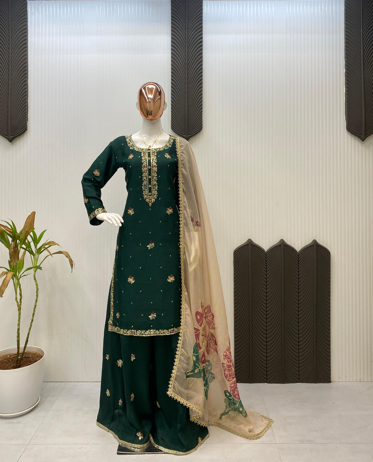 Party-wear Designer Chinon Silk Sequence Embroidery Work Suit