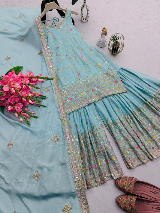Designer Party-Wear Heavy Embroidery Sequence  & Real Mirror Work Dress