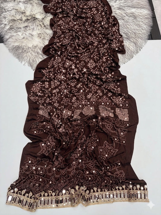 Designer Pure Satin Silk Real Mirror Work Saree
