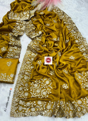 Beautiful Party-wear Satin Silk Multi Chain Embroidery Work Saree