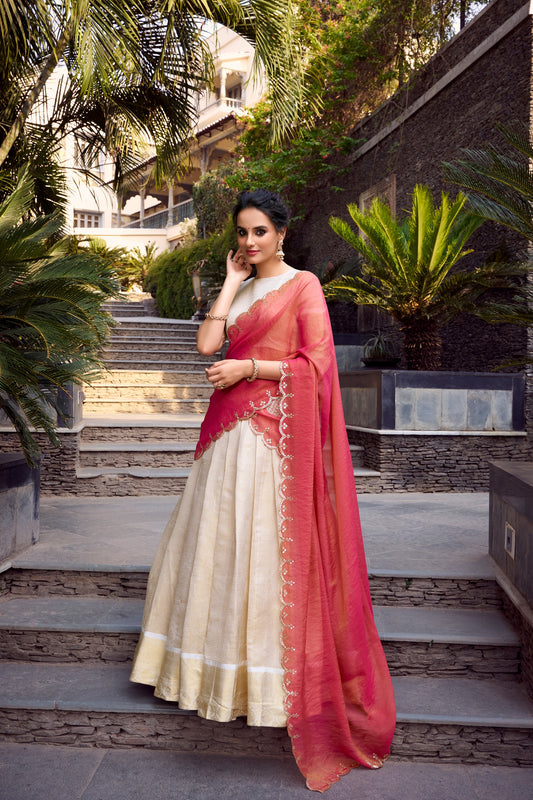 Traditional Jacquard Chex Zari Weaving Work Lehenga Choli