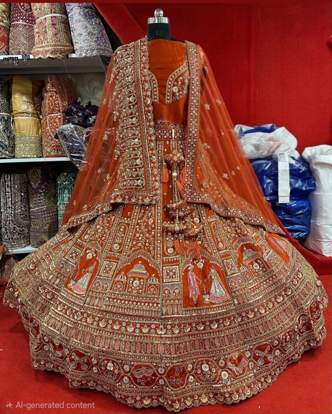 Dabka Zardosi Beads Handwork Rani Hot Pink Maroon Cherry Red Rust Orange Latest Bridal Lehenga
